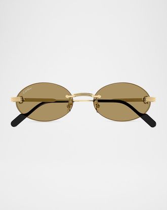 Cartier Men & apos;s Premiere de Cartier Rimless Oval Metal Sunglasses