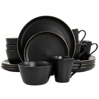 Elama Paul 16 Piece Stoneware Dinnerware Set in Black at Nordstrom