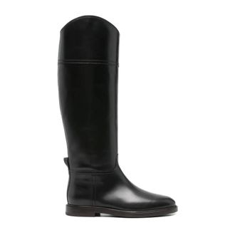Brunello Cucinelli Classic Tall Leather Riding Boots - female - Brunello Cucinelli - High Boots - Black - 3 UK - Shoes
