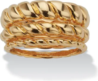 Palm Beach Jewelry Shrimp Style 14k Gold-Plated Stackable Rings, 3 Piece Set