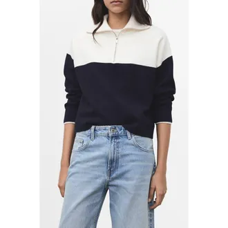 Mango Bicolour High Collar Sweater in Navy at Nordstrom, Size Medium
