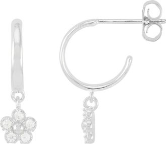 Estella Bartlett Cubic Zirconia Flower Hoop Earrings in Silver at Nordstrom