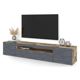 Dmora Dmora - Mueble De Televisi&oacute;n Dfirman, Aparador Bajo Para Sal&oacute;n Con 3 Puertas, Base Soporte Tv, 100% Made In Italy, Cm 200x40h37, Arce Y Pizarra