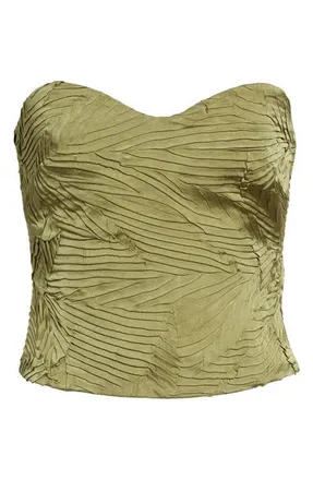 Ulla Johnson Heleen Pleated Strapless Bustier Top in Moss Gold at Nordstrom, Size 00