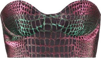 Balmain embossed-crocodile crop top - women - Viscose/Viscose/Cotton/Metallized Polyester/Silk - 42 - Pink