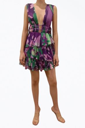 Rococo Sand Aerin Pleated Cutout Chiffon Mini Dress In Purple