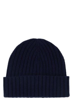 Sporty & Rich Mens Navy Blue Cashmere Blend Yankees Beanie Hat Darknavy Exterior: Wool Cuffie