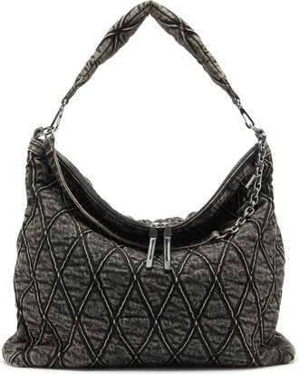 Diesel Charm-D - Hobo bag in acid-wash quilted denim - Shoulder Bags - Woman - Grey