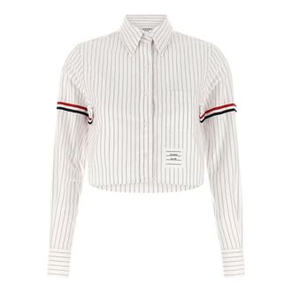 Thom Browne Overhemden, Dames, Wit, XS, Katoen, Oxford 4-Bar Pinstripe Shirt