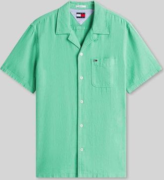 Tommy Jeans Regular Fit Freizeithemd aus Leinen-Baumwoll-Mix in Gruen, Gr&ouml;&szlig;e L