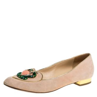 Charlotte Olympia Peach Suede Birthday Zodiac Cancer Ballet Flats