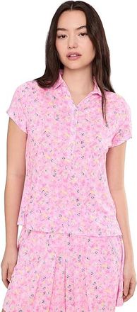 Jamie Sadock Wildflower Print Crossover V-Neck Short Sleeve Womens Clothing Pink : XL, Polyester/Spandex
