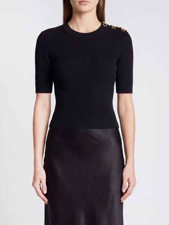 Elisabetta Franchi Top cropped in viscosa a coste con occhielli metallici