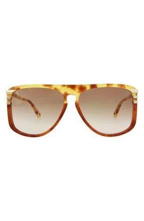 Chlo&eacute; Fashion 62mm Oversize Aviator Sunglasses in Havana Havana Brown at Nordstrom Rack