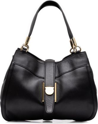 Ferragamo Black Leather Shoulder Bag Tote Bag (Pre-Owned)