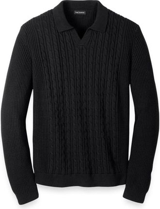 Paul Fredrick Cotton Cable V-neck Polo in Black at Nordstrom, Size Xx-Large