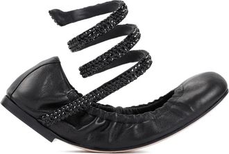 Rene Caovilla Zwarte Ballerinas met Slangenband - Dames - Ballerinas - Zwart - 36 EU - Satijn - Schoenen