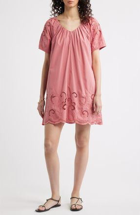 Nordstrom Schiffly Cutwork Embroidery Minidress in Pink Clay at Nordstrom, Size Xx-Small