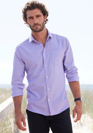 H.I.S Langarmhemd H.I.S, Herren, Gr. XXXL (47/48), N-Gr, lila, Web, Obermaterial: 100% Baumwolle, unifarben, regular fit, Rundhals, Manschette, Hemden Langa