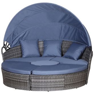 OUTSUNNY Garden Daybed With Cushions - Grey With Grey Blue Cushions | TJ Hughes