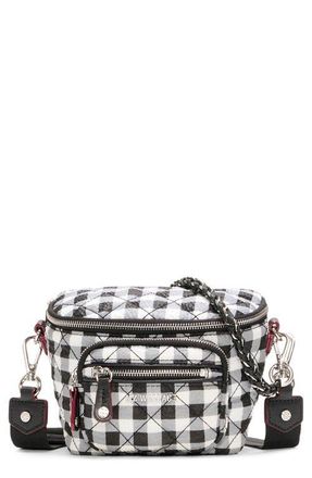 MZ Wallace Micro Crosby Diamond Quilted Nylon Sling Bag in Black/White Gingham at Nordstrom
