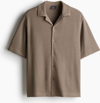 H&M Geripptes Freizeithemd in Loose Fit - Brown