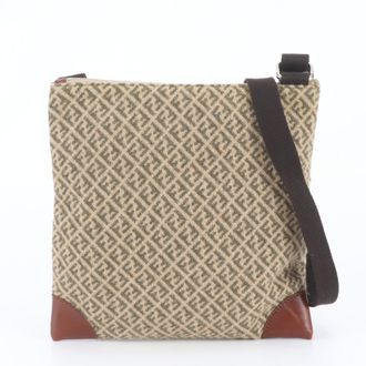 Fendi Beige Brown Leather Canvas Handbag Shoulder Bag Tote Bag (Pre-Owned)