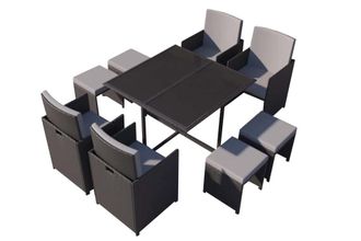 Concept Usine Sal&oacute;n de jard&iacute;n de resina trenzada negra y gris de 8 plazas