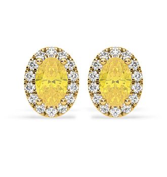The Diamond Store Georgina Yellow Lab Diamond 1.34ct Oval Halo Earrings in 18K Gold - Elara Collection