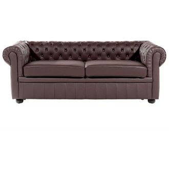 Beliani Sof&aacute; Chesterfield 3 Plazas De Piel Marr&oacute;n Con Respaldo Capiton&eacute; Sala De Estar Vintage Y Glamour Chesterfield