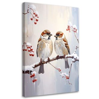 Feeby Impresi&oacute;n De Imagen, P&aacute;jaros En Una Rama En Invierno Y Frutos De Serbal, 80x120