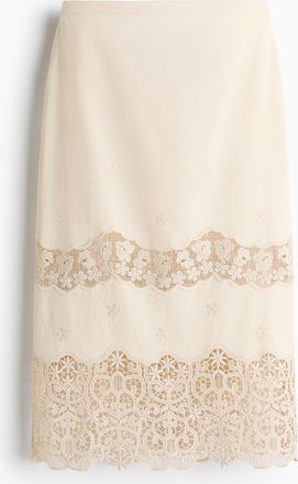 H&M Embroidered cotton skirt - Beige