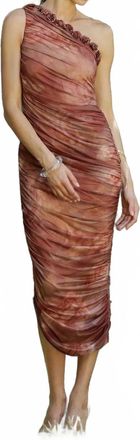 Pinkblush Floral Ruched Rosette One-Shoulder Midi Dress In Rust