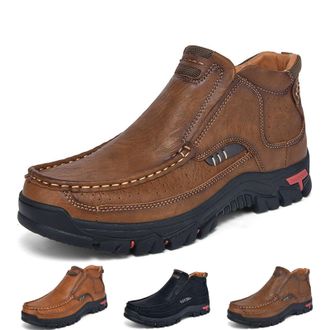 Generic Mens Handcrafted Leather Waterproof Non-Slip Orthopedic Ankle Boots, Mid-Top Comfortable Outdoor Travel Hiking Casual Shoes (Brown,10.5)