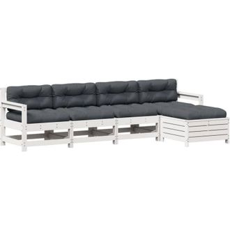 vidaXL Set Muebles Jard&iacute;n 5 Pzas Con Cojines Madera Maciza Pino Blanco Vidaxl