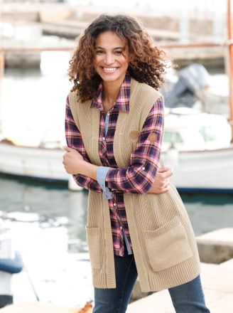 Casual Looks Strickweste CASUAL LOOKS, Damen, Gr. 44, beige (sand), 100% Baumwolle, unifarben, Westen Strickweste