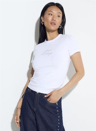 Jack & Jones Womens Gigi mini-crystals fitted cropped T-shirt