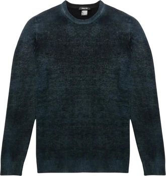 Avant Toi Handgeschilderde omkeerbare vernietigde trui - Heren - Ronde hals truien - Blauw - L - Kasjmier - Truien & Vesten