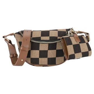 Generic Women Men Canvas Crossbody Bag Adjustable Strap Shoulder Bag Checkerboard Sling Bag with Zipper Chest Bag for Travel