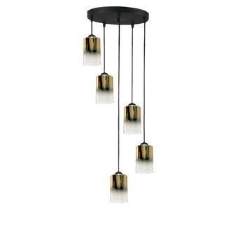 OEM L&aacute;mpara De Techo Colgante Negra Con Pantalla De Cristal Transparente Dorado, Fiord 15-530