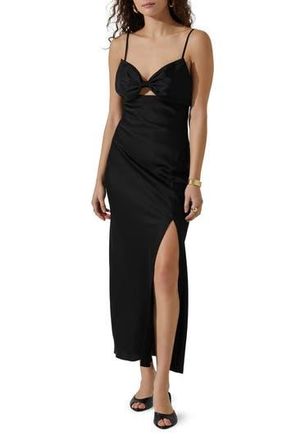ASTR the Label Bow Sleeveless Satin Maxi Dress in Black at Nordstrom Rack, Size X-Small