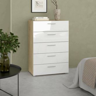 Dmora Cajonera Dmora Con Cinco Cajones, Roble Y Color Blanco Brillante, 70 X 102 X 40,25 Cm, Con Embalaje Reforzado