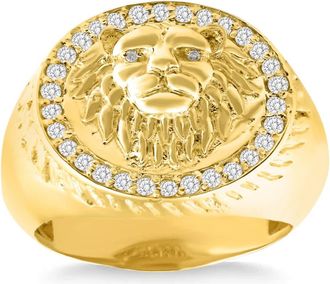 Pompeii3 3/8Ct Mens Diamond Lion Head Pink Ring in 10k White or Yellow Gold