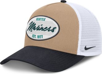 Nike Seattle Mariners Rise Nike Mens MLB A-Frame Trucker Adjustable Hat in Brown | NB1F0JOVMVR-G3T