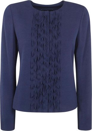 Emporio Armani Ruffled Front Jacket - Dames - Ronde hals truien - Blauw - XL - Leer - Truien & Vesten