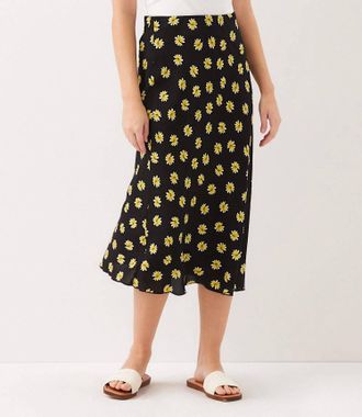 Karen Kane Bias Cut Midi Skirt In Black/yellow Floral Print
