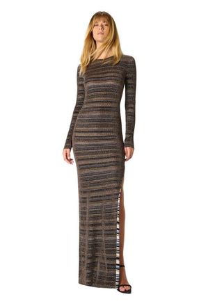Missoni Striped Viscose Lam&eacute; Gown With Slit in Green& Brown at Nordstrom, Size 40 It