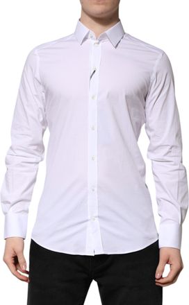 Dolce & Gabbana Mens White Cotton Gold Long Sleeves Formal Shirt Elastane
