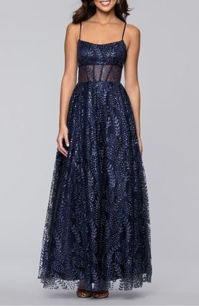 Blondie Nites Sequin & Mesh Gown in Navy at Nordstrom, Size 11