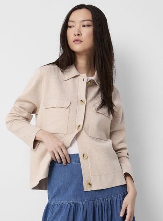 Contemporaine Womens Flap-pocket Polo Shirt-collar cardigan